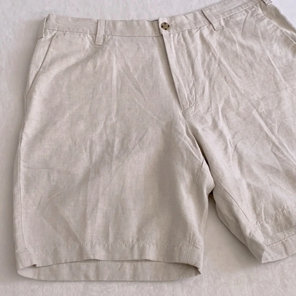 {NWT} Nautica | Linen Cotton Blend Classic Fit Flat Front Short Wheat Flax (36) - Picture 2 of 15